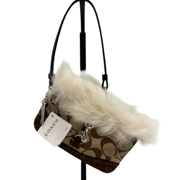 Coach Vintage Signature Suede & Shearling Wristlet Y2K Rare $148 NWT - Picture 2 of 11